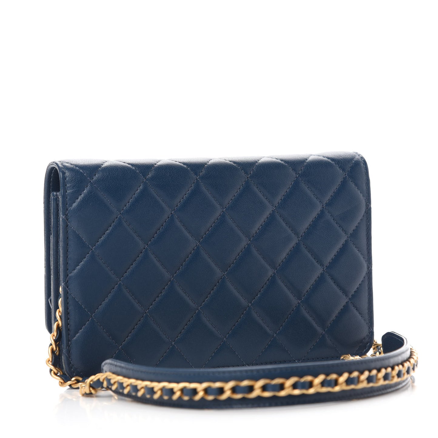 Lambskin Quilted Infinity Wallet On Chain WOC Blue