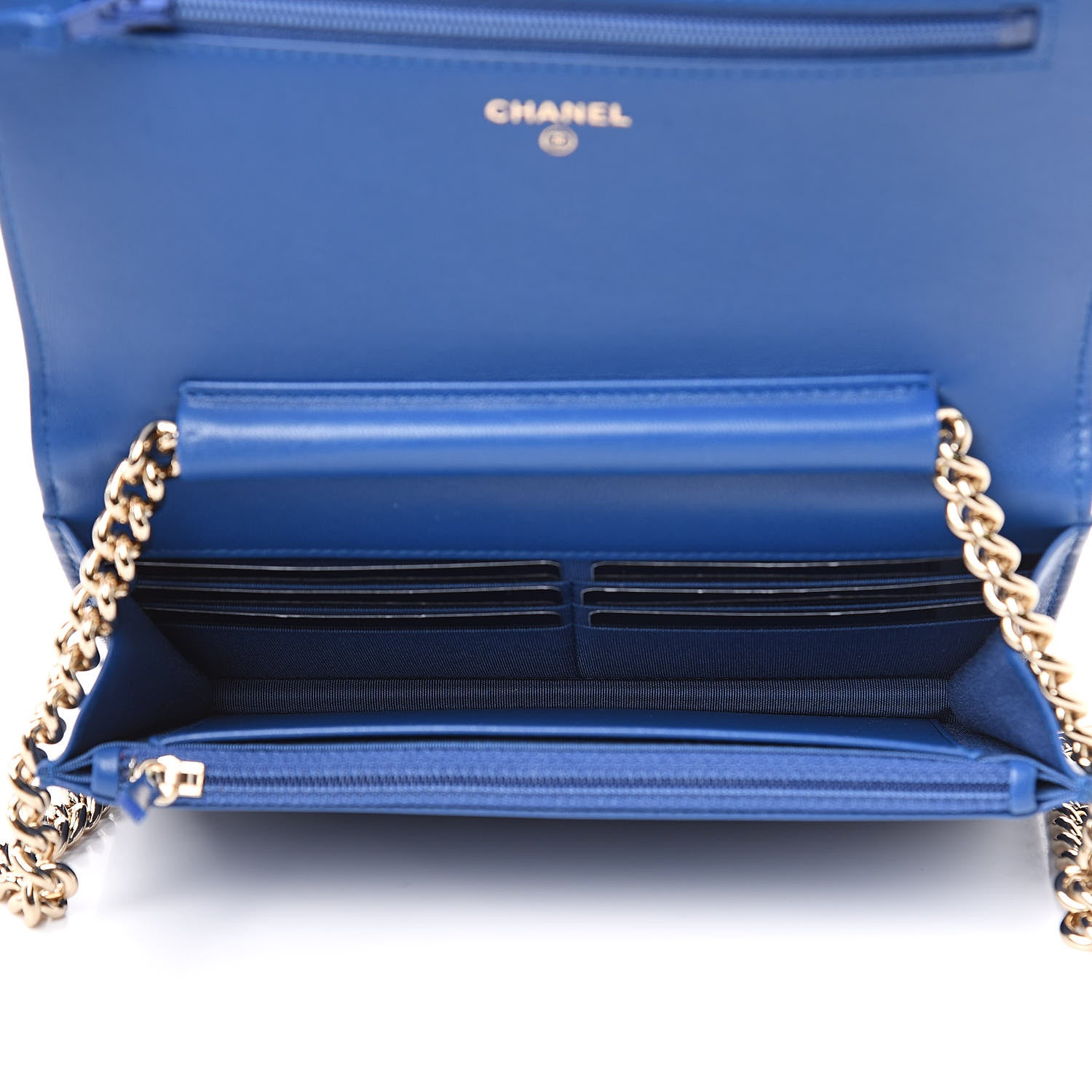 Chanel Lambskin Quilted Boy Wallet On Chain WOC Blue 5 of 9