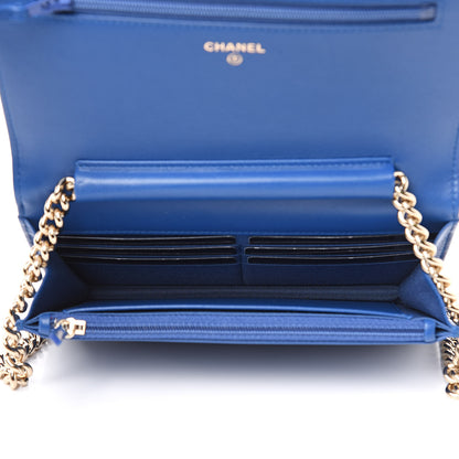 Chanel Lambskin Quilted Boy Wallet On Chain WOC Blue 5 of 9