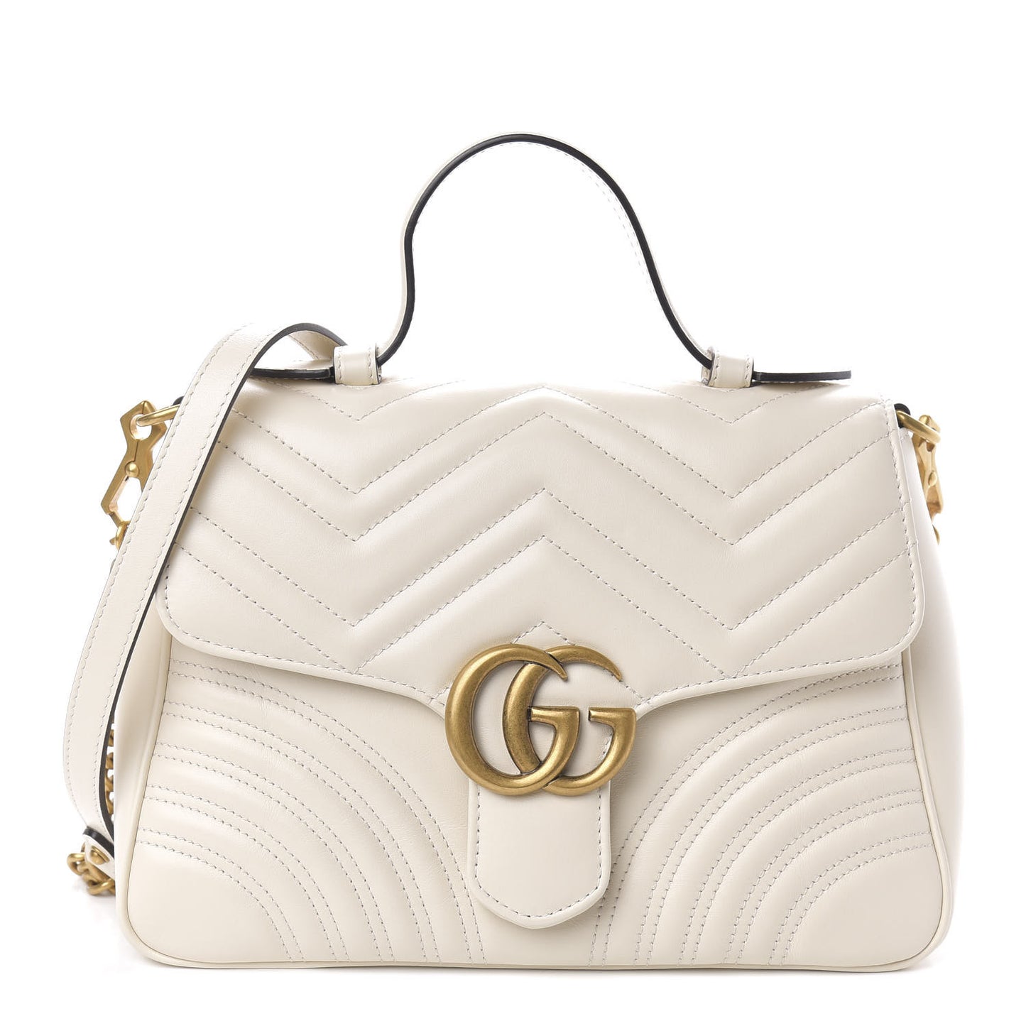 Calfskin Matelasse Small GG Marmont Top Handle Shoulder Bag White