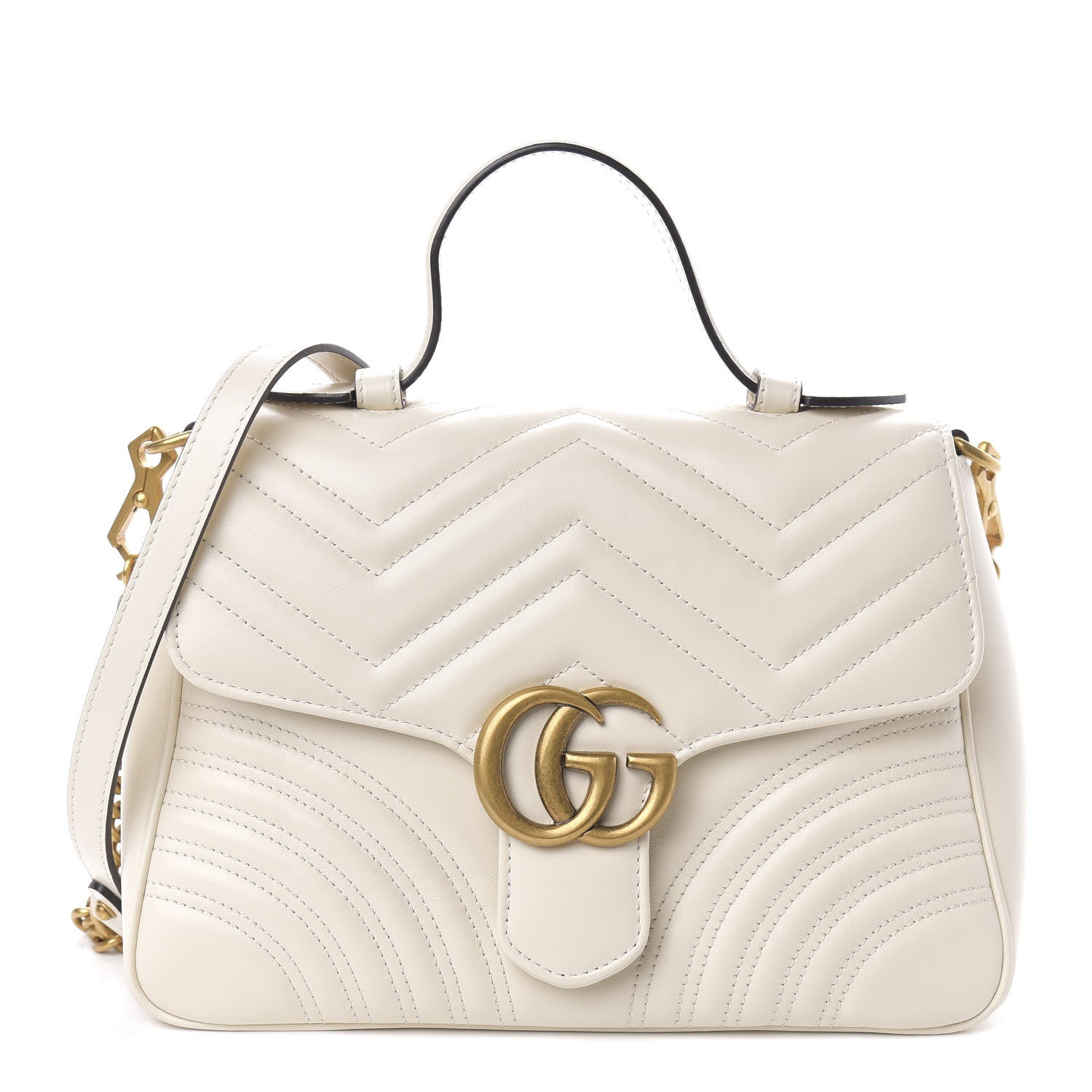 Gucci Calfskin Matelasse Small GG Marmont Top Handle Shoulder Bag White 1 of 10