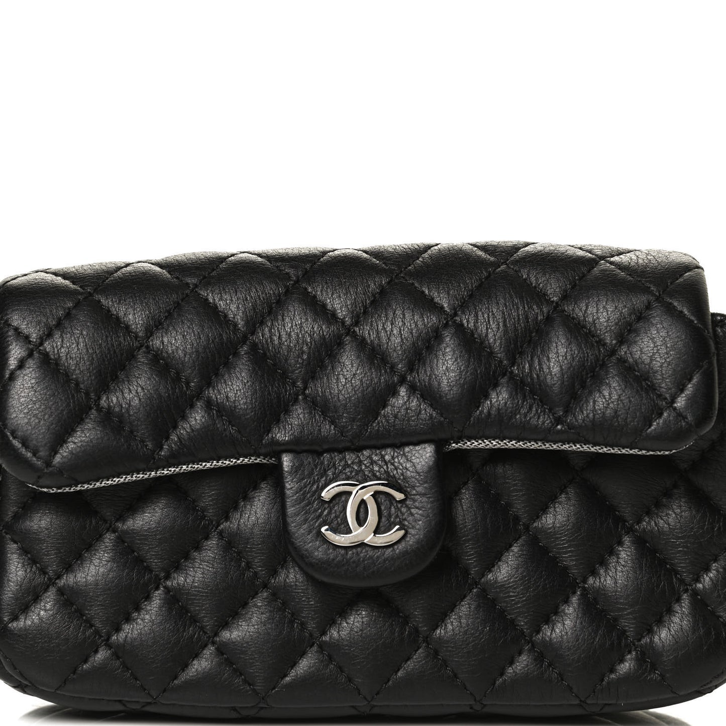 Calfskin Quilted CC Uniform Flap Belt Bag Black