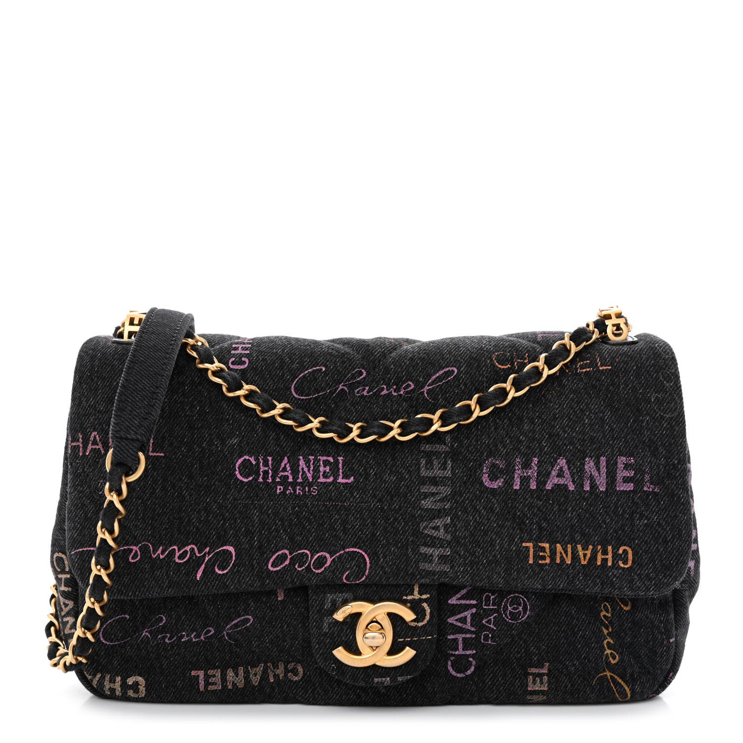 Chanel Denim Quilted Denim Mood Large Flap Black Multicolor 1 of 10