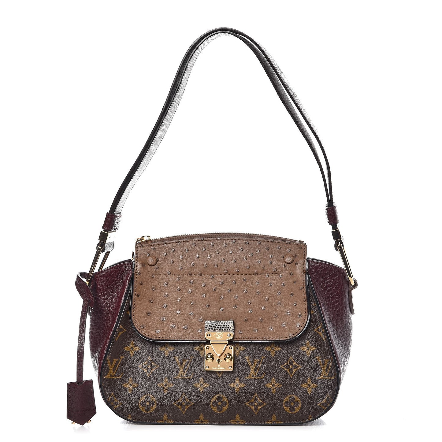 Ostrich Lizard Exotique Majestueux Shoulder Bag Bordeaux
