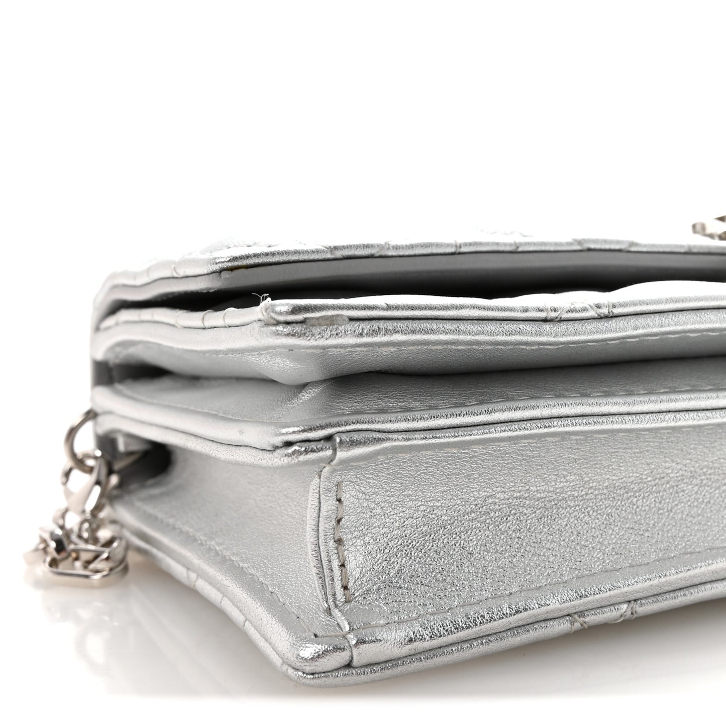 Metallic Lambskin Cannage Mini My Dior Top Handle Clutch Silver