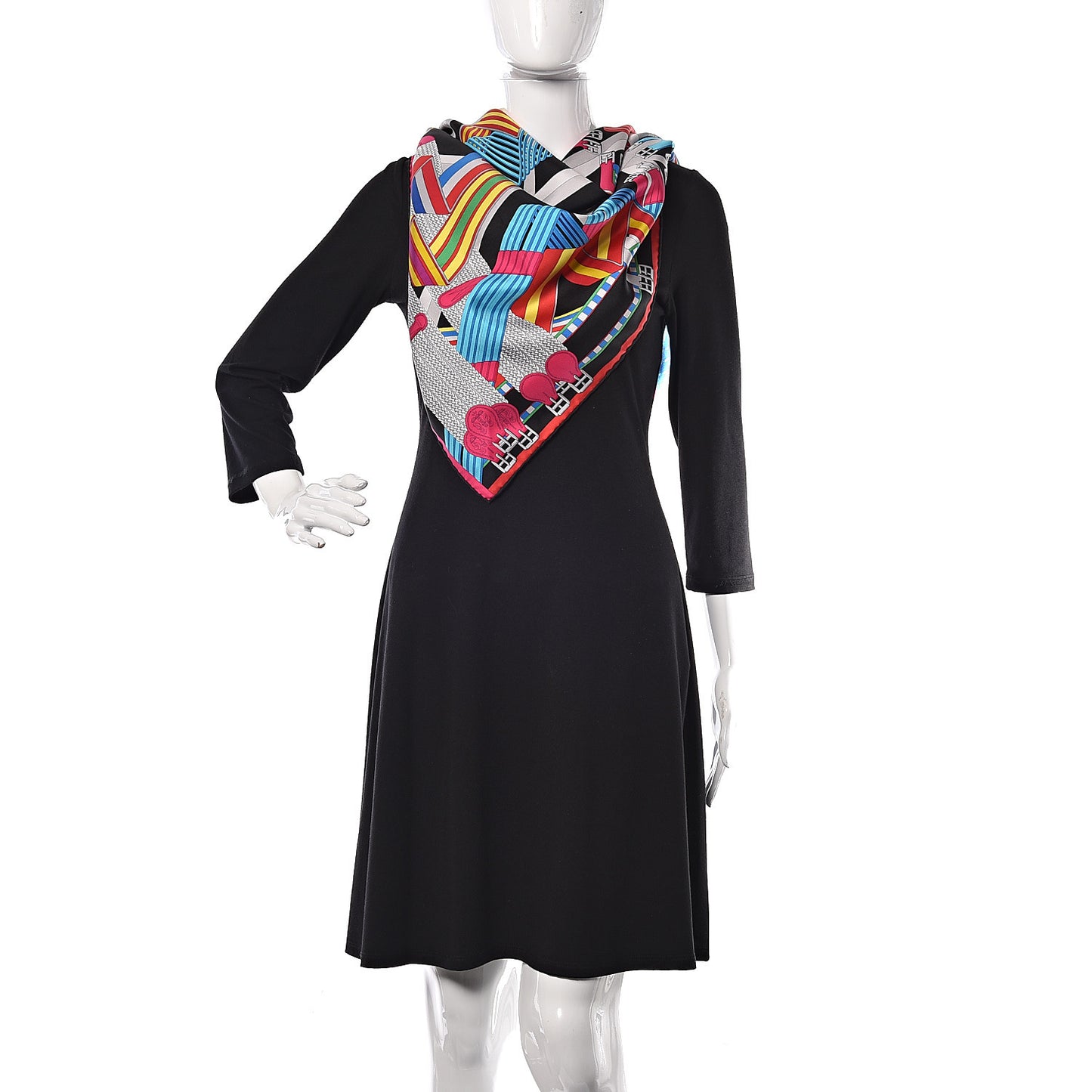 Silk Sangles En Zigzag Scarf 90 Blanc Turquoise Fuchsia