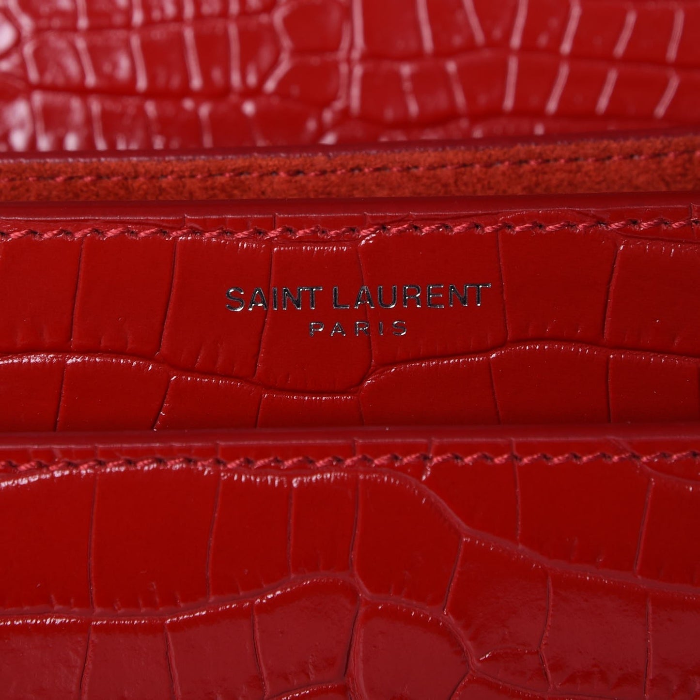 Calfskin Crocodile Embossed Medium Monogram Sunset Rouge Eros