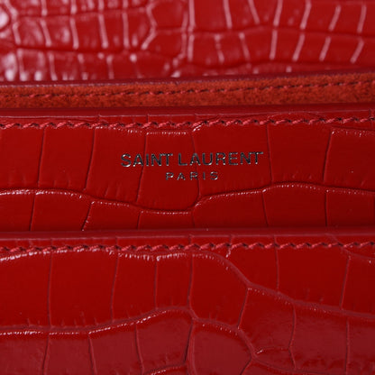 Saint Laurent Calfskin Crocodile Embossed Medium Monogram Sunset Rouge Eros 7 of 9