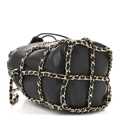 Chanel Lambskin Bucket Chain Drawstring Bag Black 4 of 10