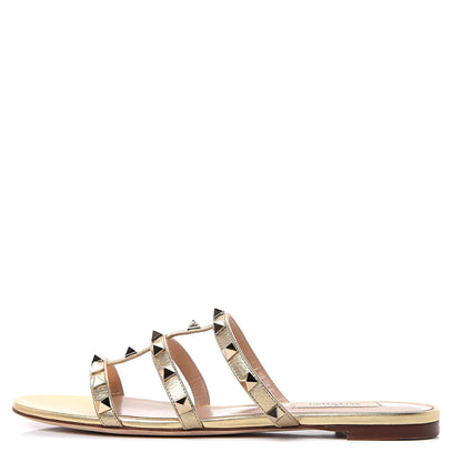 Valentino Garavani Metallic Nappa Rockstud Caged Flat Slide Sandals 37.5 Skin 1 of 7
