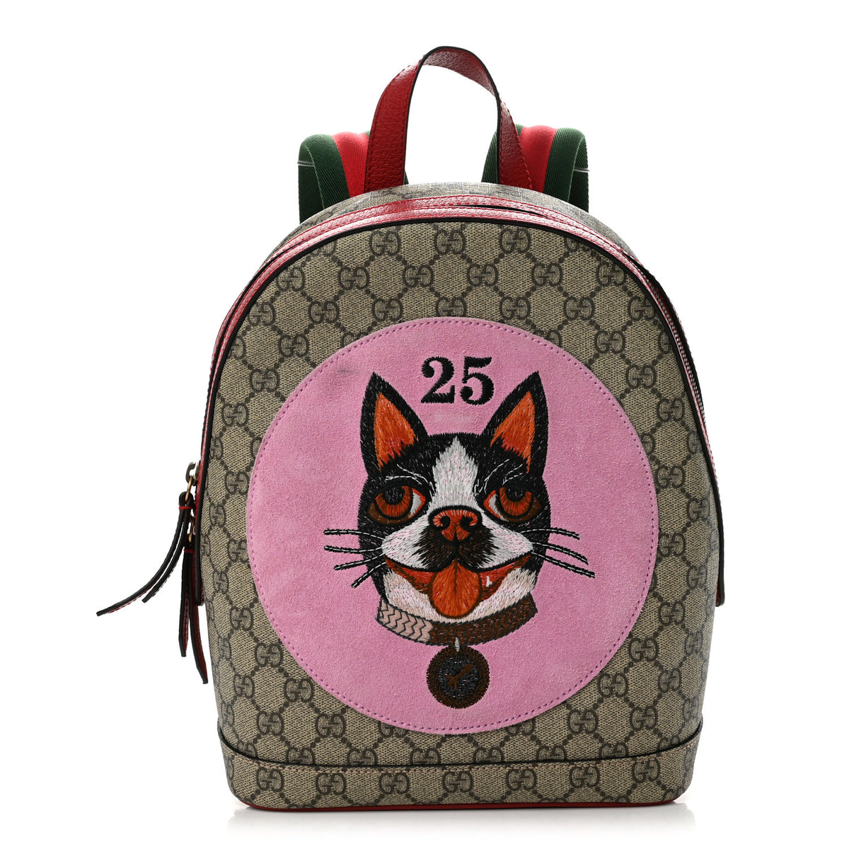 GG Supreme Monogram Web Bosco Patch Dome Backpack Beige Malva Hibiscus Red