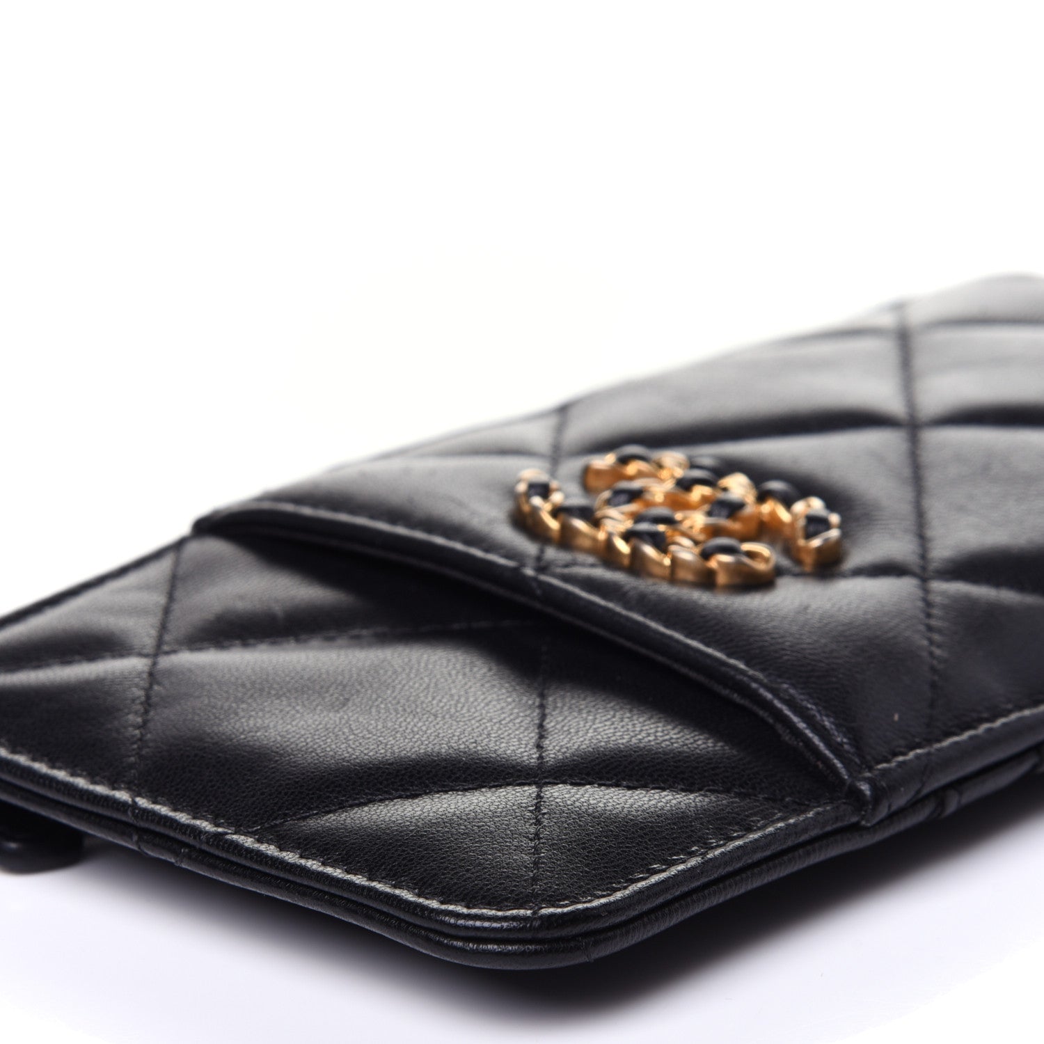 Chanel Goatskin Quilted Chanel 19 Flat Wallet Pouch Black 6 of 13