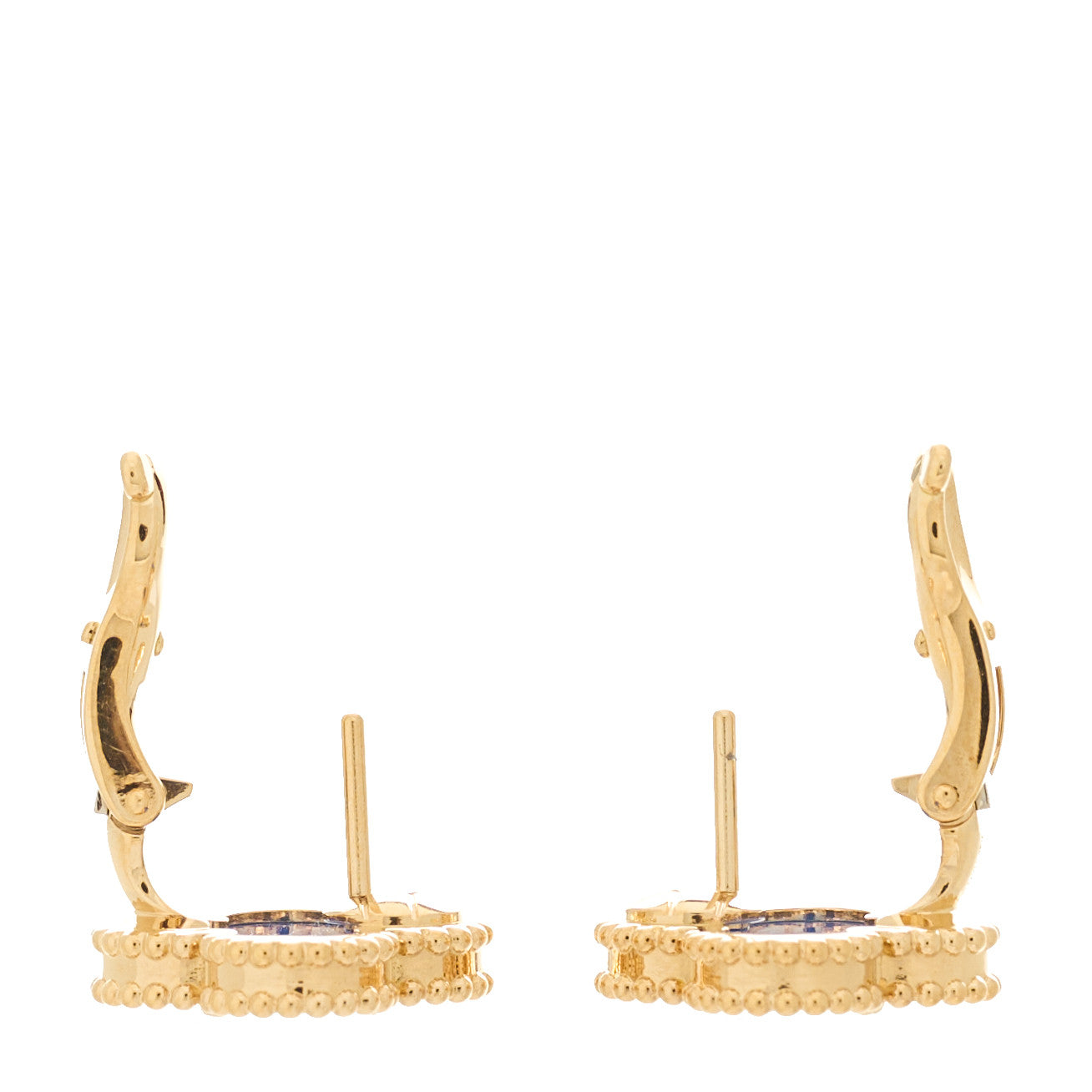Van Cleef & Arpels 18K Yellow Gold Blue Agate Vintage Alhambra Earrings 3 of 5