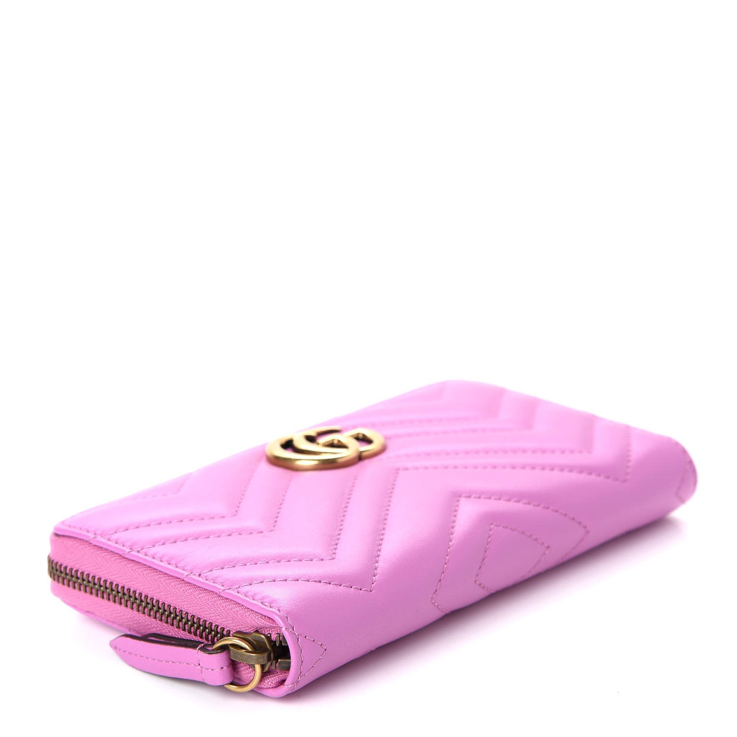 Gucci Calfskin Matelasse GG Marmont Zip Around Wallet Candy Mousse 4 of 9