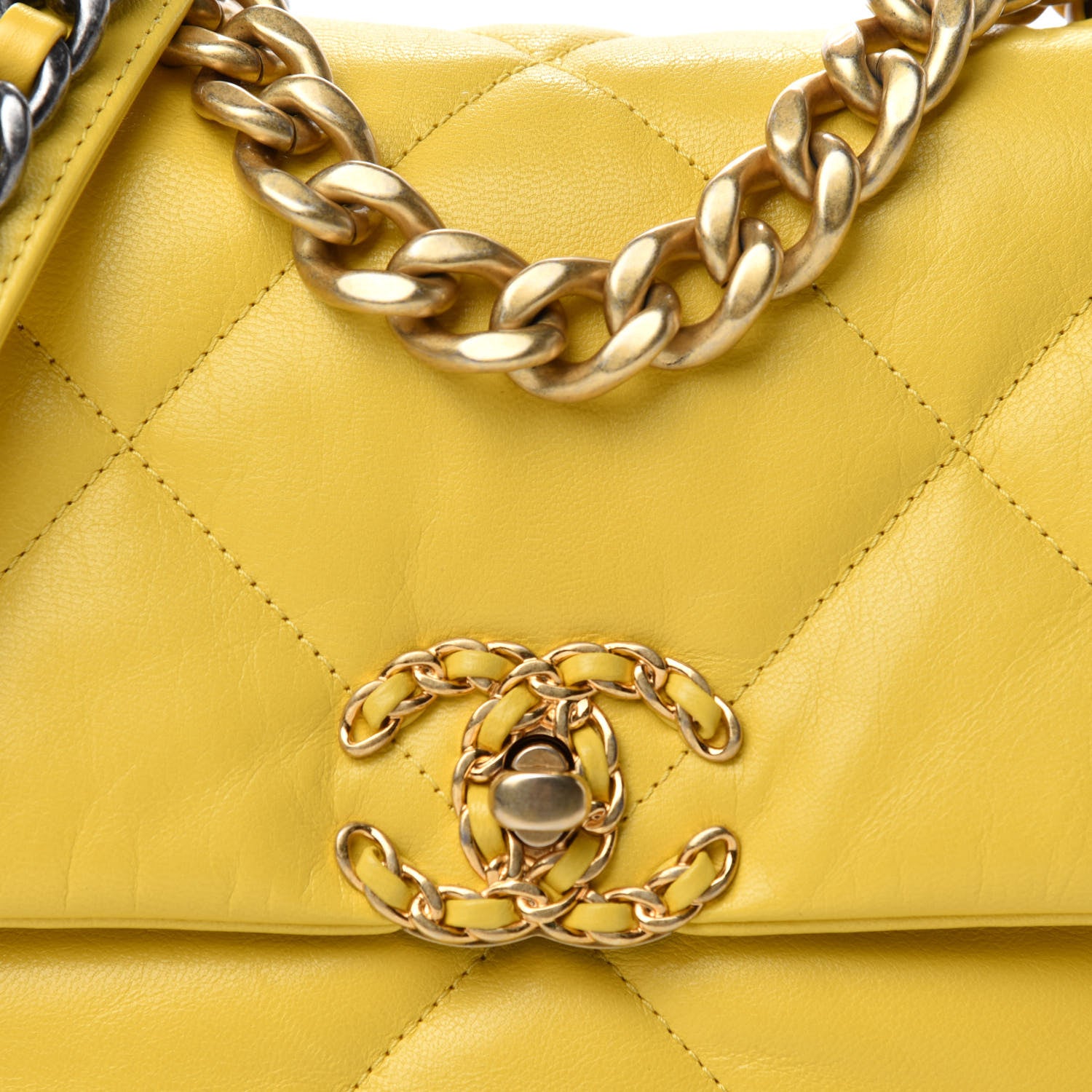 Chanel Lambskin Quilted Medium Chanel 19 Flap Yellow 10 of 10