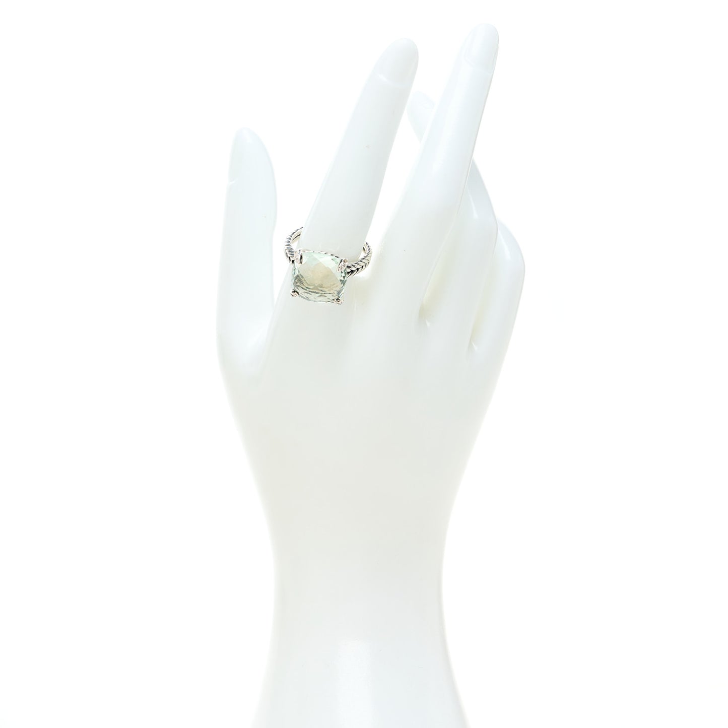 Sterling Silver Diamond Prasiolite 14mm Chatelaine Ring 60 9