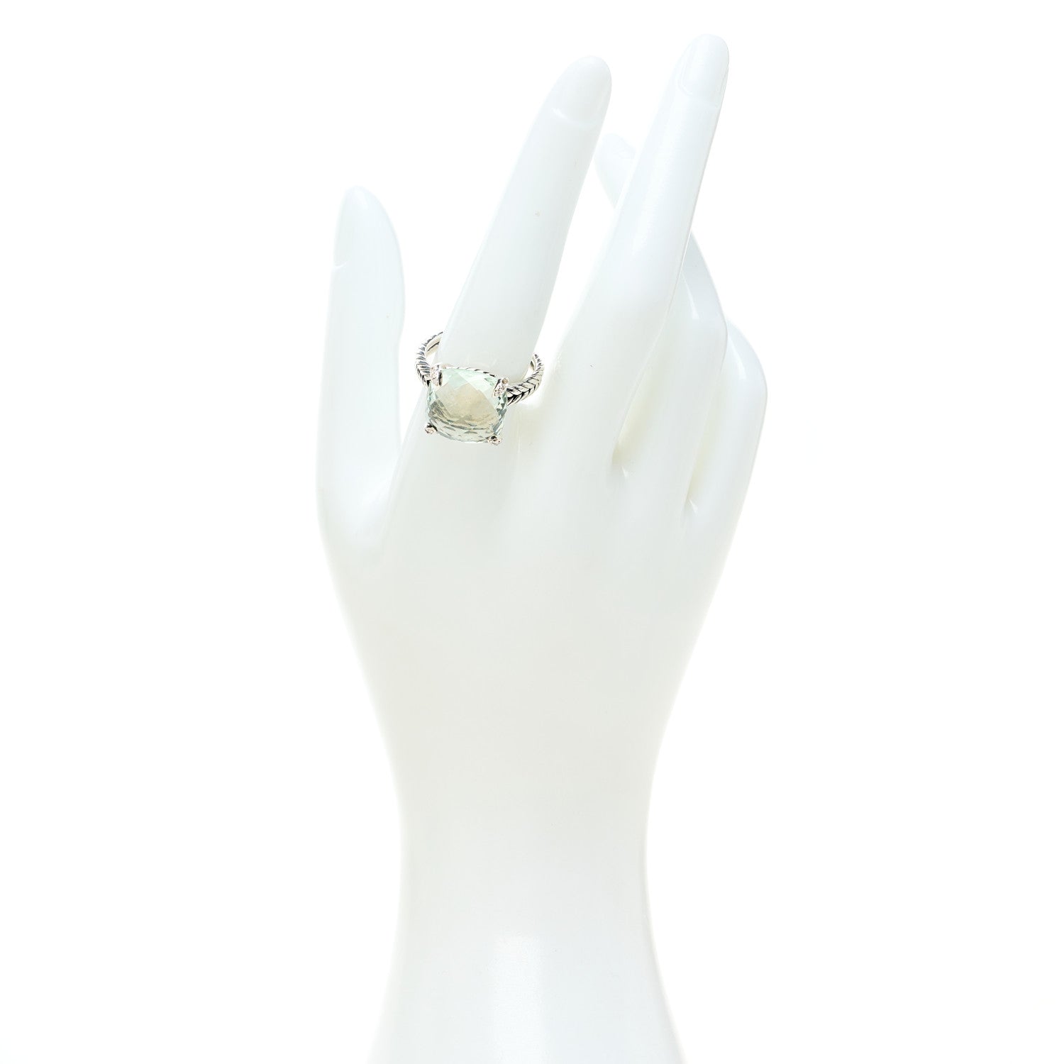 David Yurman Sterling Silver Diamond Prasiolite 14mm Chatelaine Ring 60 9 2 of 4