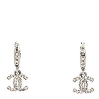 Chanel Metal Crystal CC Hoop Drop Earrings Silver 1 of 5