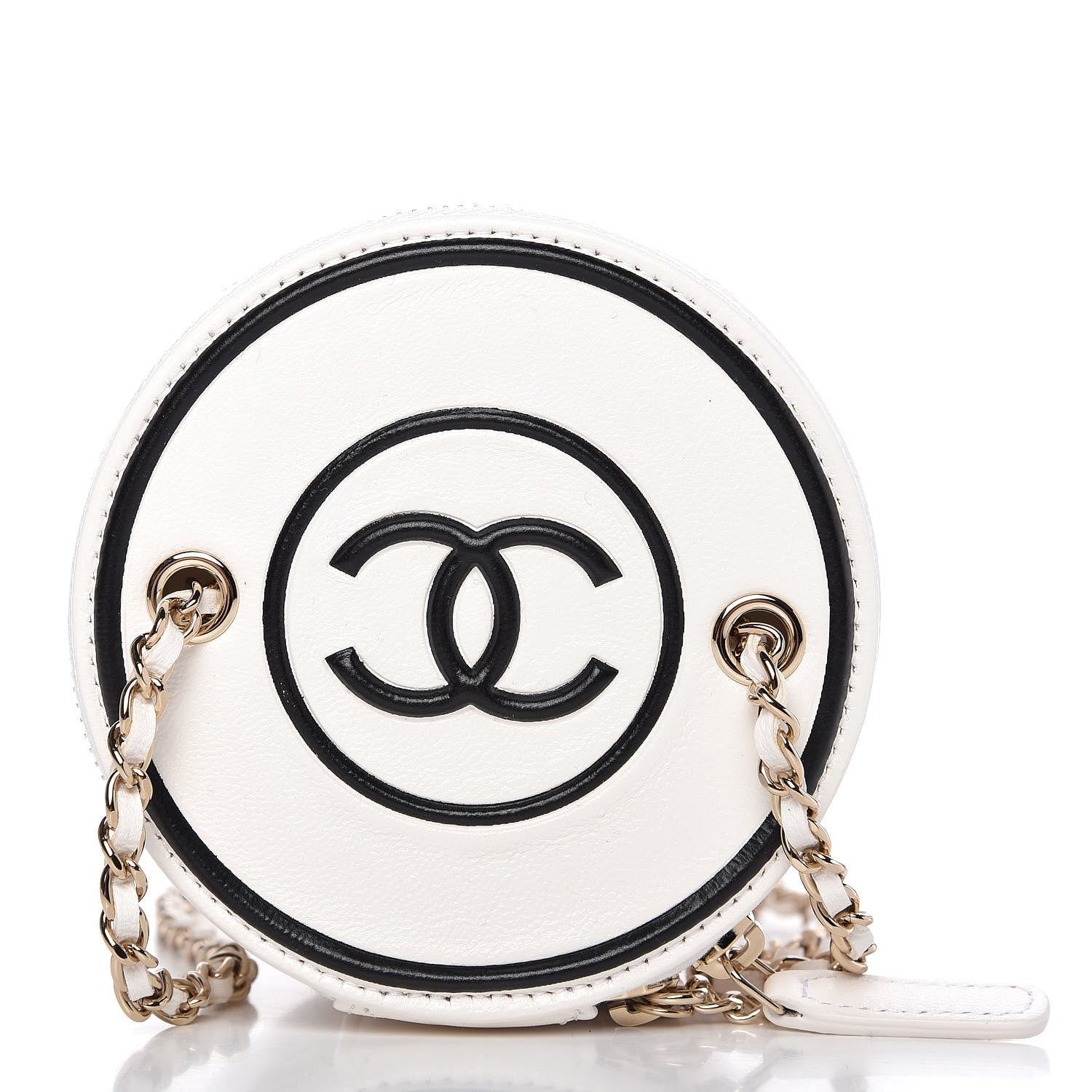 Chanel Lambskin Quilted Round Small Vanity Case With Chain White Black 8 of 9