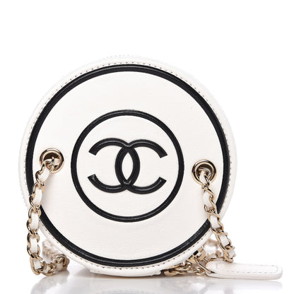 Chanel Lambskin Quilted Round Small Vanity Case With Chain White Black 8 of 9