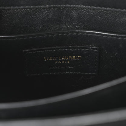 Saint Laurent Raffia Calfskin Mini Classic Monogram Cassandra Top Handle Black Natural 6 of 10
