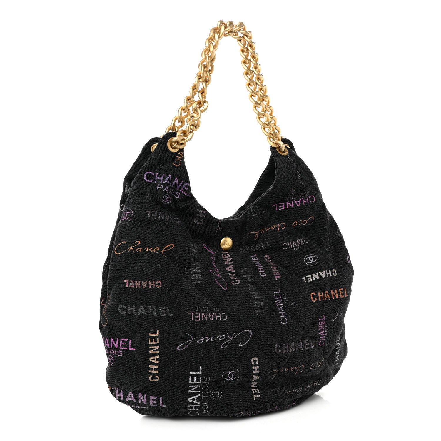 Chanel Denim Quilted Denim Mood Hobo Black Multicolor 2 of 10