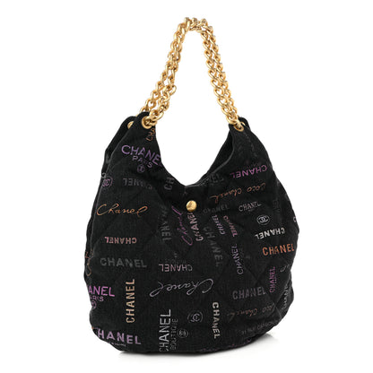 Chanel Denim Quilted Denim Mood Hobo Black Multicolor 2 of 10