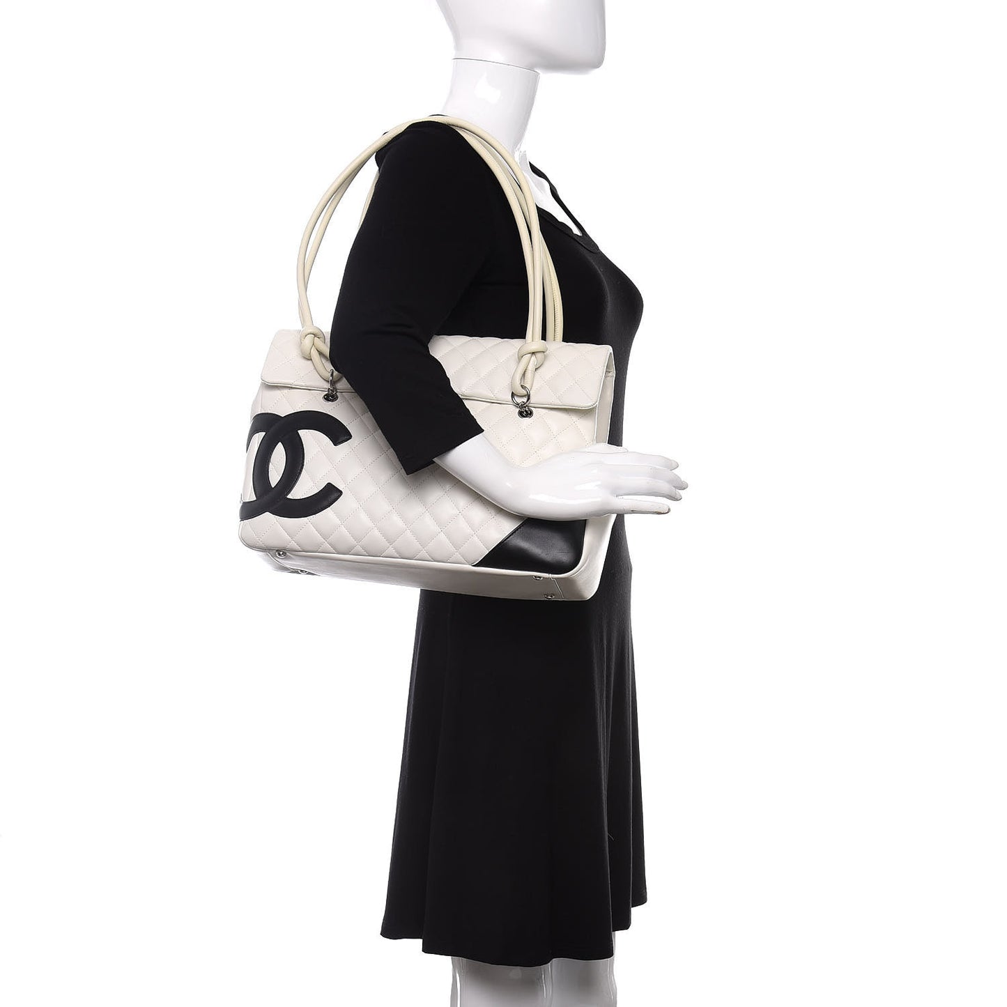 Calfskin Quilted Large Cambon Flap White Black