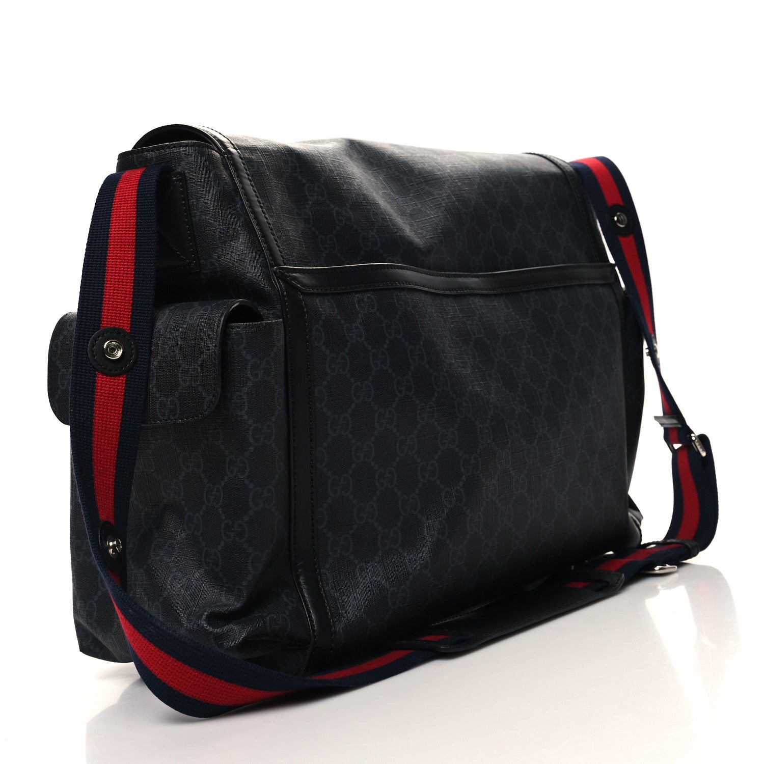 Gucci GG Supreme Monogram Web Messenger Diaper Bag Black Grey 4 of 15