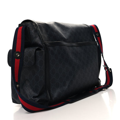 Gucci GG Supreme Monogram Web Messenger Diaper Bag Black Grey 4 of 15