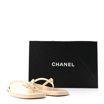 Chanel Goatskin CC Times Square Thong Sandals 38 Beige 9 of 9