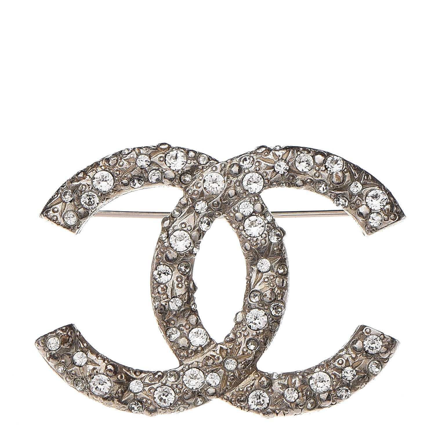 Chanel Swarovski Crystal Large CC Brooch Silver 1 of 5