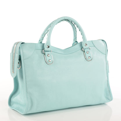 Balenciaga Chevre Silver Metallic Edge Hardware City Bleu Maldives 3 of 8
