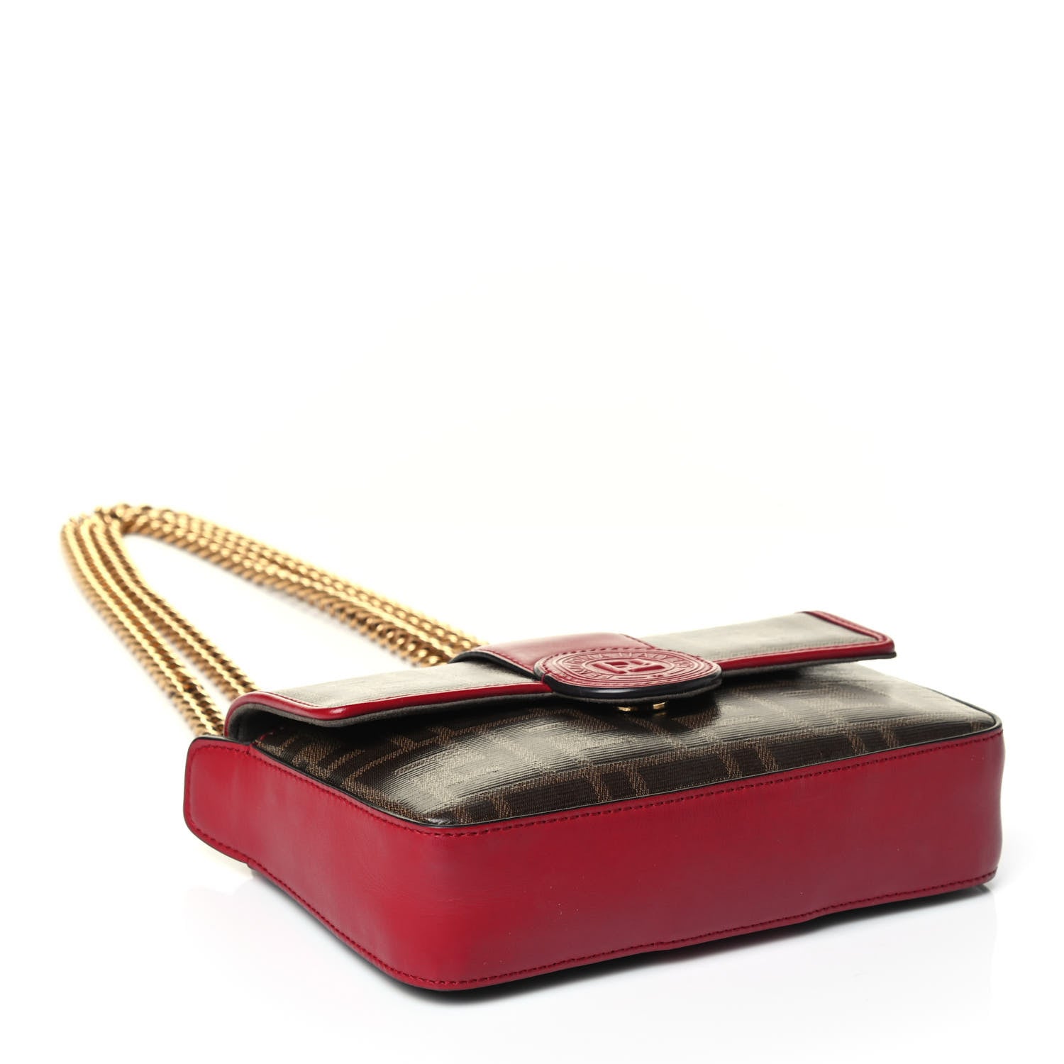 Fendi Glazed Fabric Vitello Century FF 1974 Stamp Patch Mini Double F Crossbody Bag Mogano Panna Fragola 3 of 4