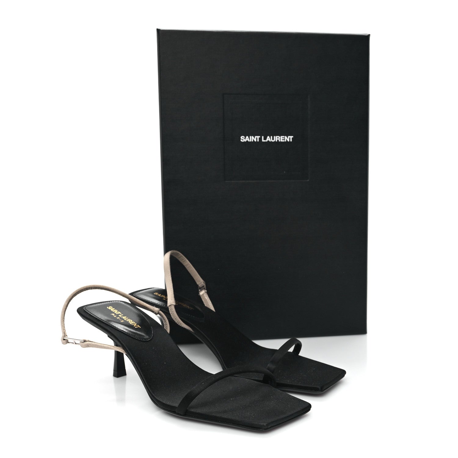 Saint Laurent Satin Slingback Jaspe 55 Sandals 38 Black Partridge Pink 9 of 9