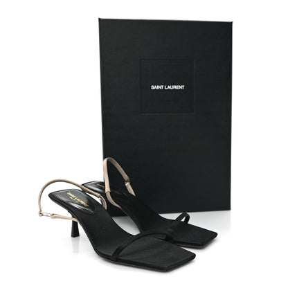 Saint Laurent Satin Slingback Jaspe 55 Sandals 38 Black Partridge Pink 9 of 9