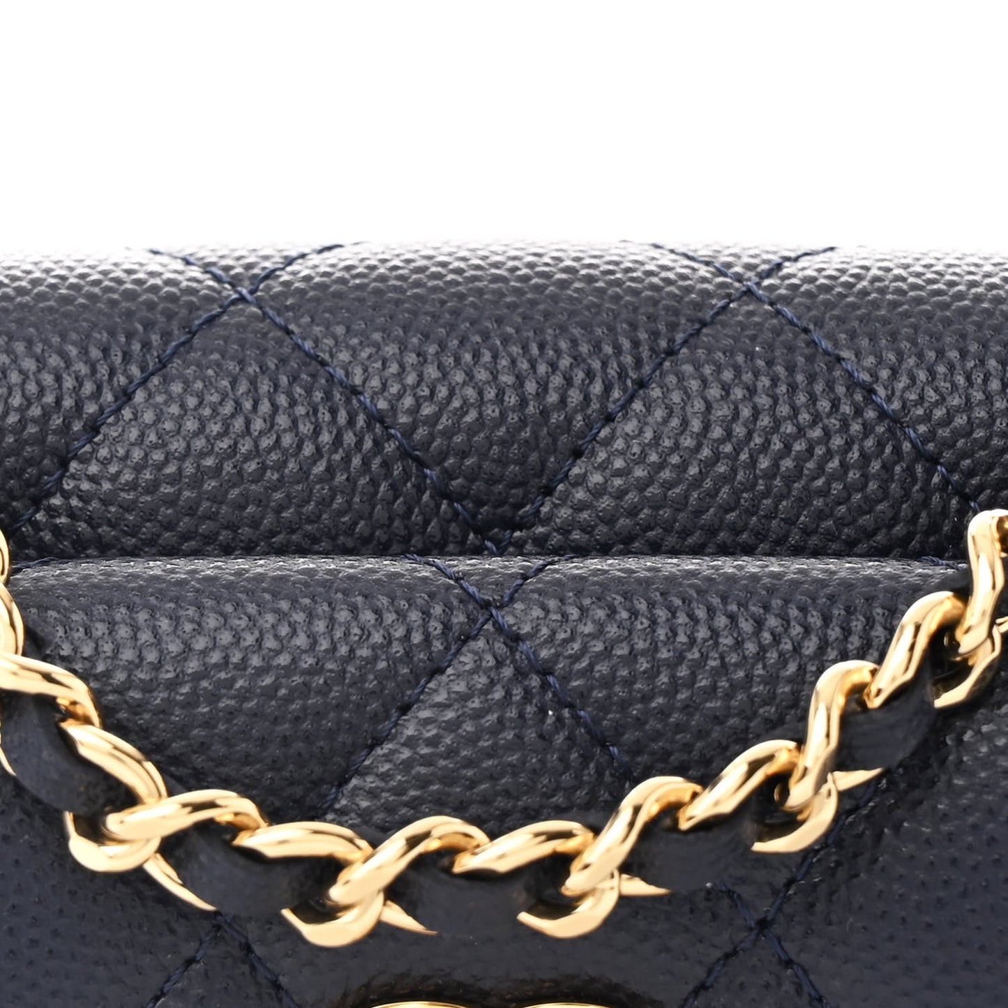 Caviar Quilted Pocket Twins Clutch With Chain Navy Blue