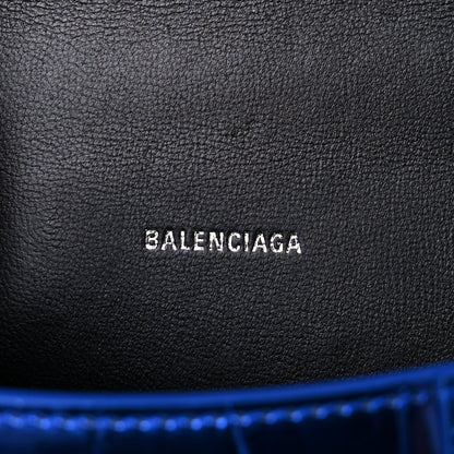 Balenciaga Metallic Shiny Calfskin Crocodile Embossed Hourglass Top Handle Bag XS Royal Blue 6 of 14