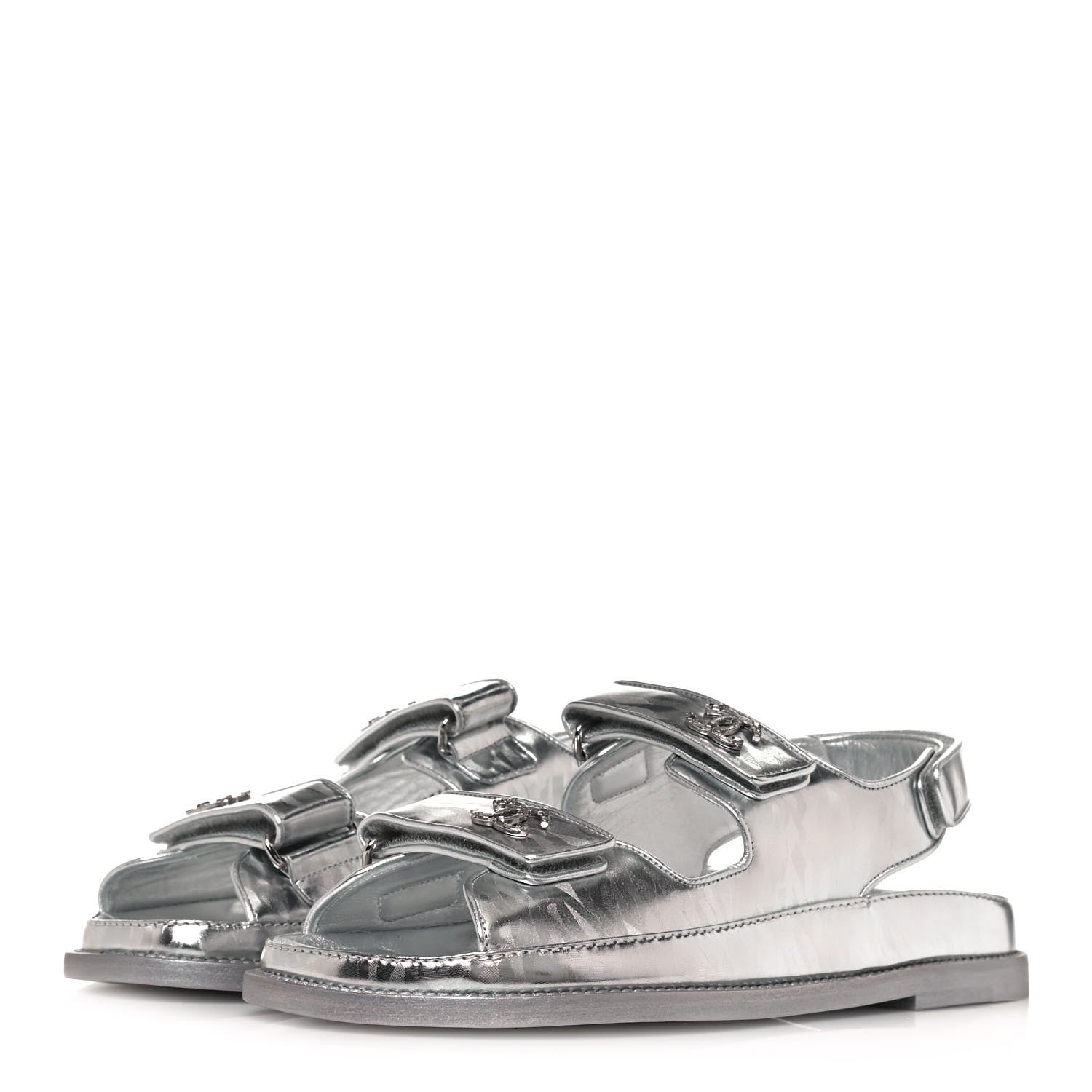 Chanel Laminated Calfskin Velcro Dad Sandals 39 Silver 3 of 8