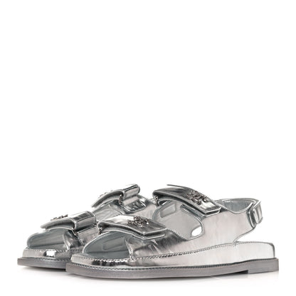 Chanel Laminated Calfskin Velcro Dad Sandals 39 Silver 3 of 8