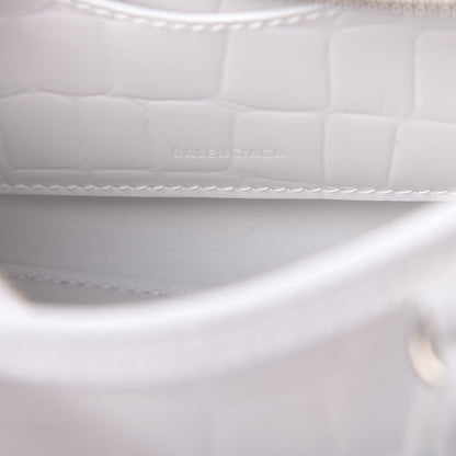 Balenciaga Semi Shiny Calfskin Crocodile Embossed Neo Classic Silver Hardware Nano City Crossbody White 6 of 10
