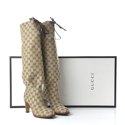 Gucci Monogram Malaga Kid Lisa Mid Heel Boots 36.5 Beige Ebony 8 of 8