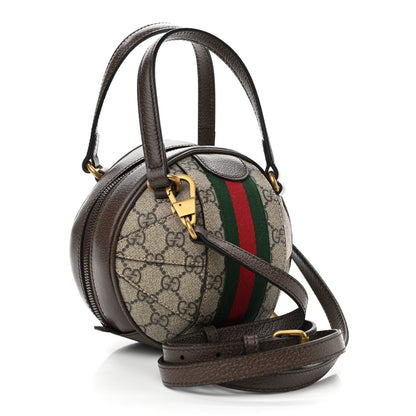 Gucci GG Supreme Monogram Textured Dollar Calfskin Web Mini Ophidia Basketball Shaped Shoulder Bag Beige Ebony New Acero 3 of 11