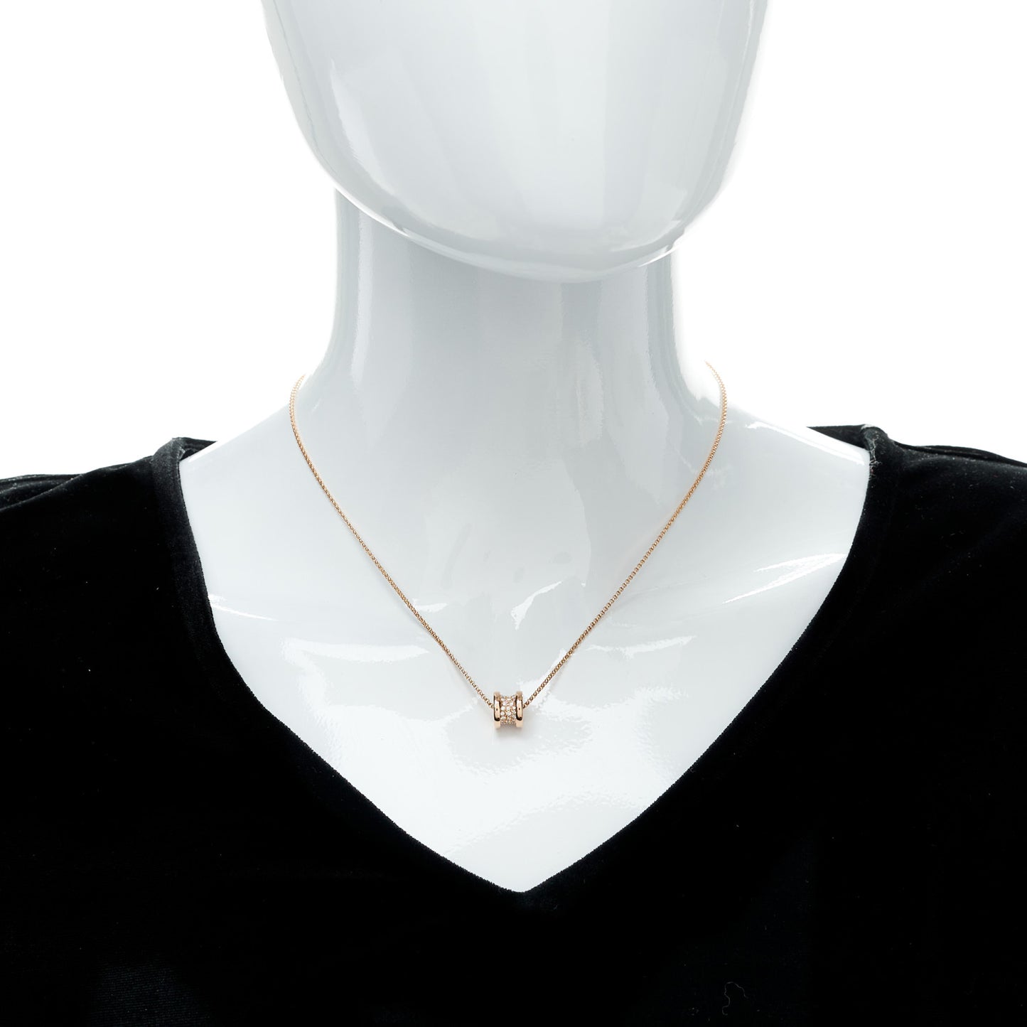 18K Rose Gold Diamond Small B.Zero1 Pave Pendant Necklace
