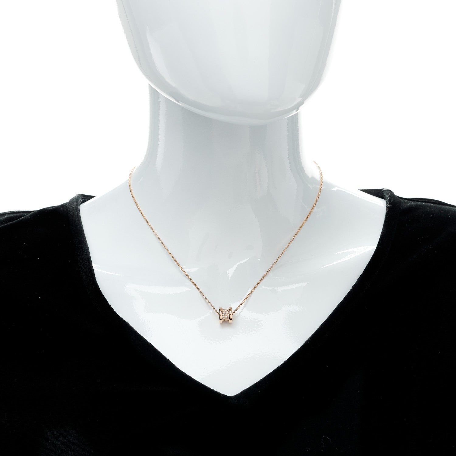 Bulgari 18K Rose Gold Diamond Small B.Zero1 Pave Pendant Necklace 2 of 9