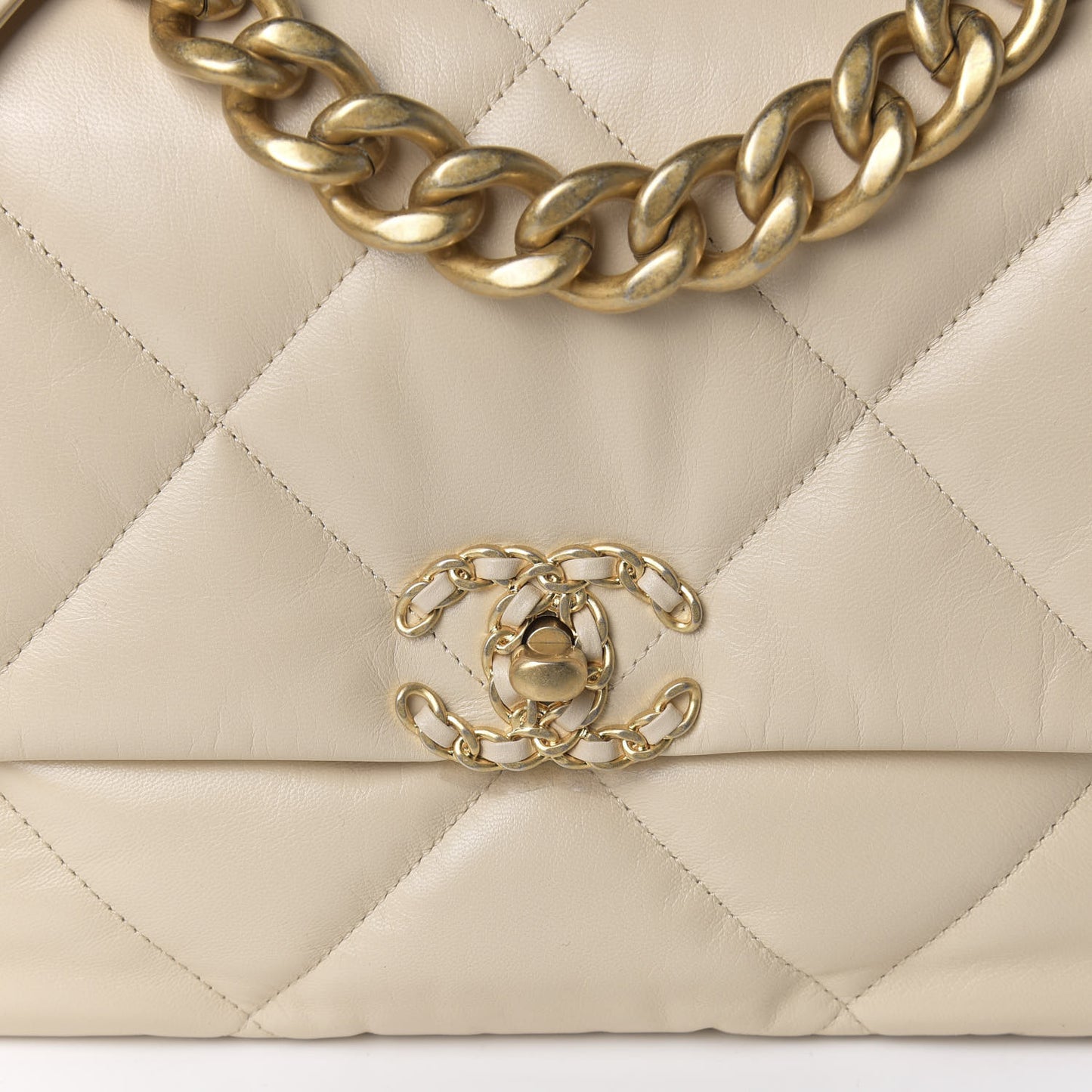 Goatskin Quilted Large 19 Flap Beige