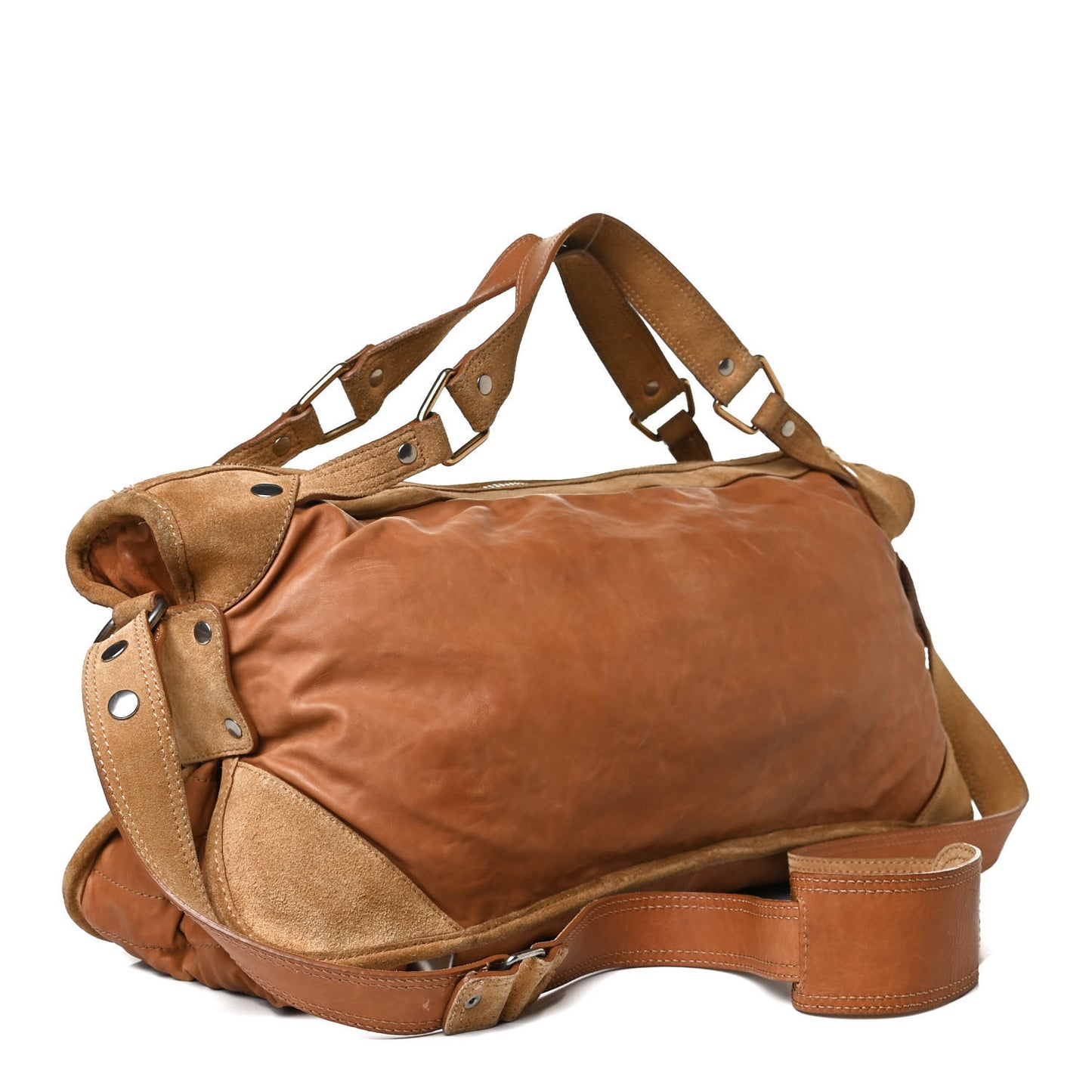 Calfskin Suede Satchel Brown