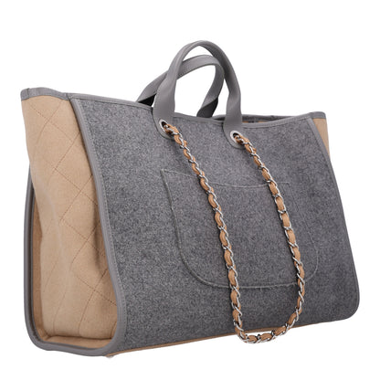 Chanel Wool Felt Large Deauville Tote Grey Beige 3 of 10