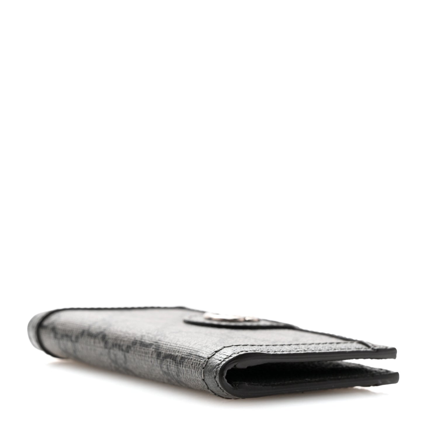 GG Supreme Monogram Textured Dollar Calfskin Ophidia Card Case Grey Black Graphite Grey