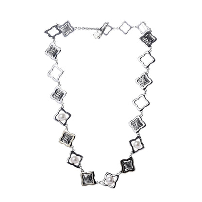 David Yurman Sterling Silver 18K Yellow Gold Pearl Quatrefoil Link Necklace 3 of 5